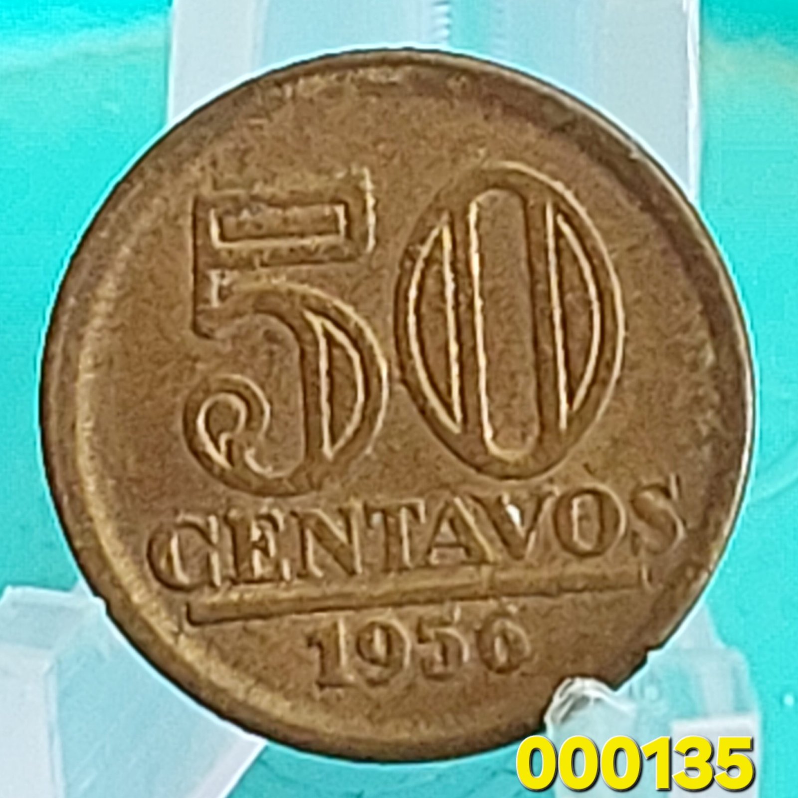 Moeda de 50 Centavos do Brasil Ano 1956 - Armas da República - Módulo Menor
