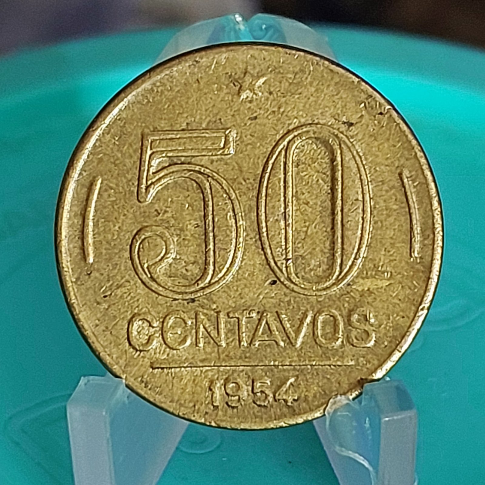 Moeda de 50 Centavos do Brasil Ano 1954 - Eurico Gaspar Dutra - Imagem 5