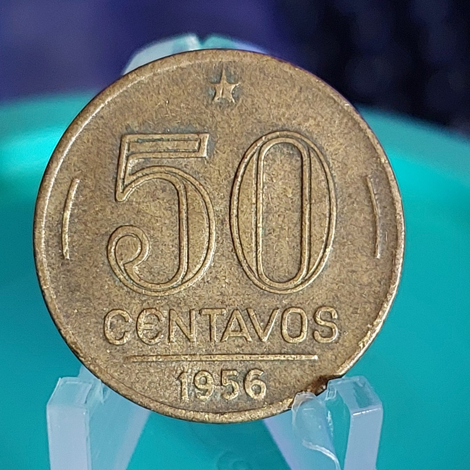 Moeda de 50 Centavos do Brasil Ano 1956 - Eurico Gaspar Dutra - Imagem 3