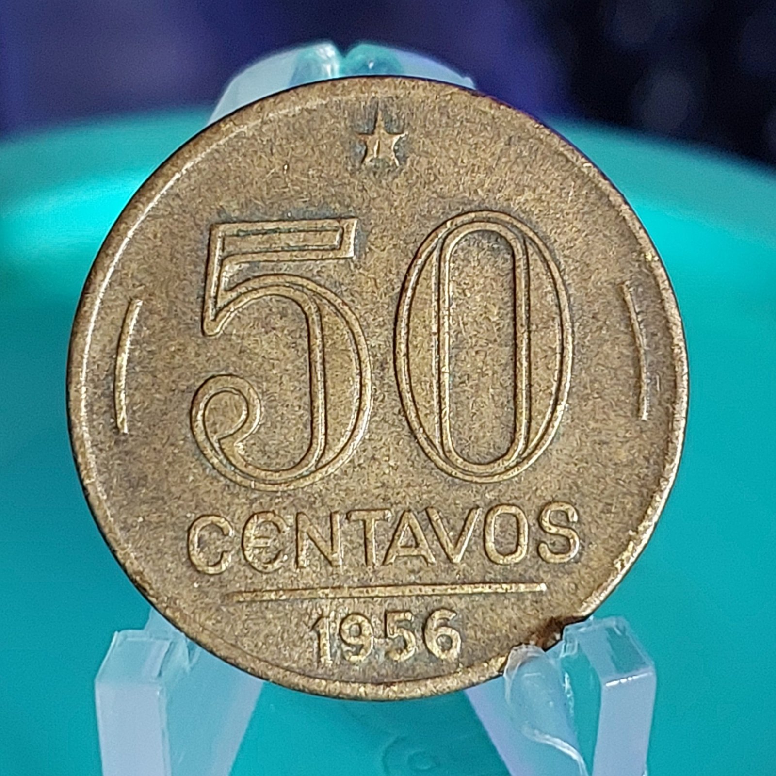 Moeda de 50 Centavos do Brasil Ano 1956 - Eurico Gaspar Dutra - Imagem 5