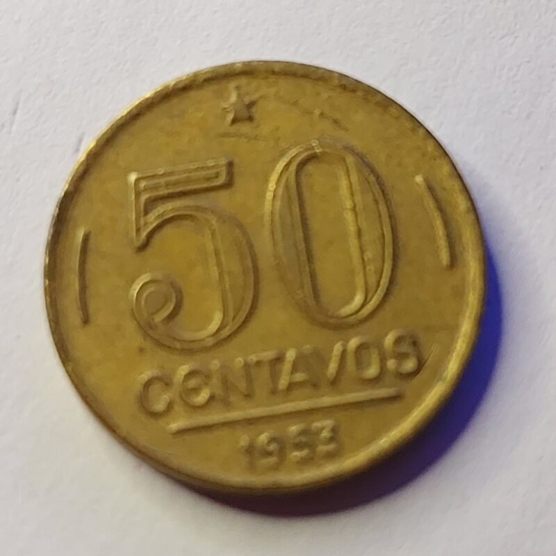 Moeda de 50 Centavos do Brasil Ano 1953 - Eurico Gaspar Dutra