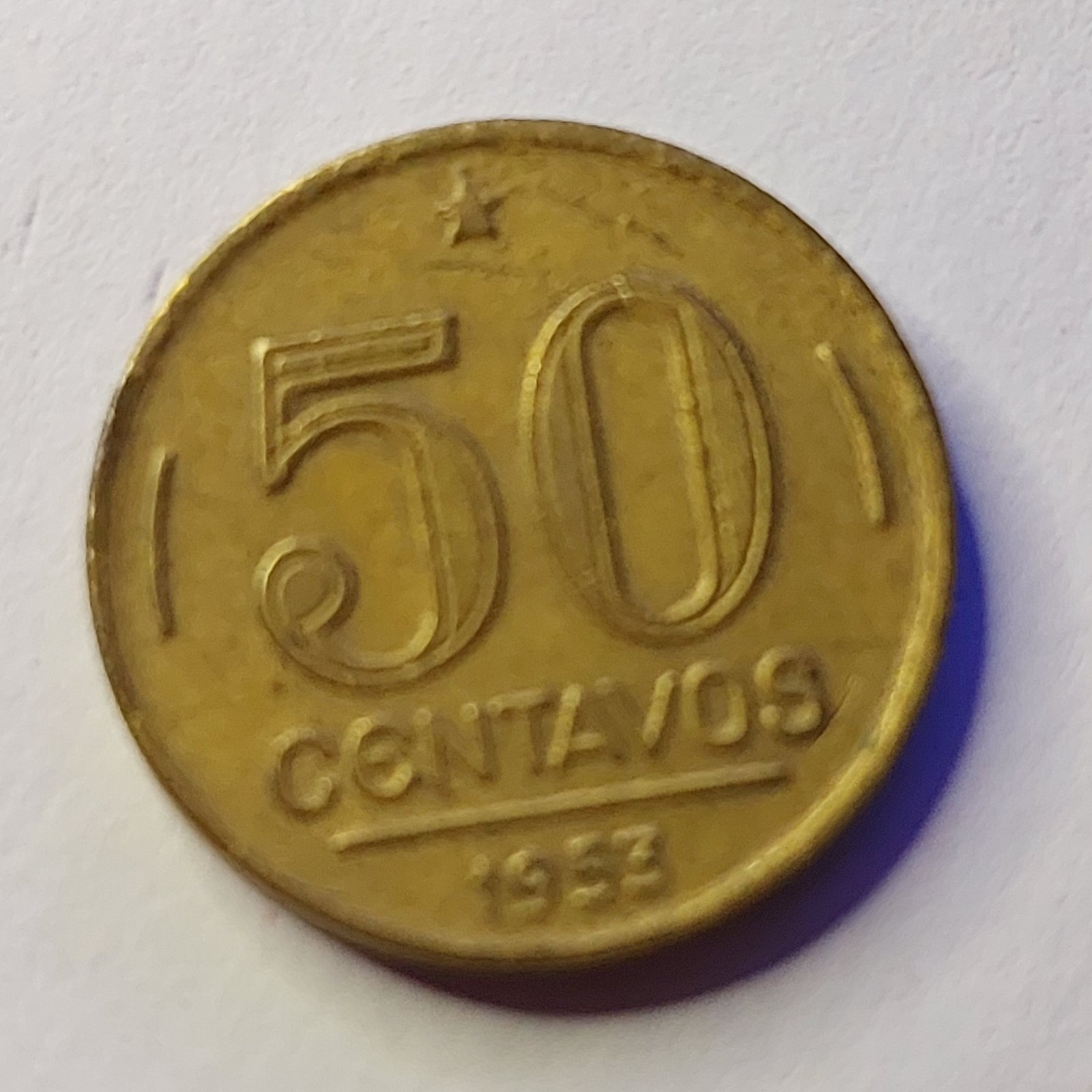 Moeda de 50 Centavos do Brasil Ano 1953 - Eurico Gaspar Dutra
