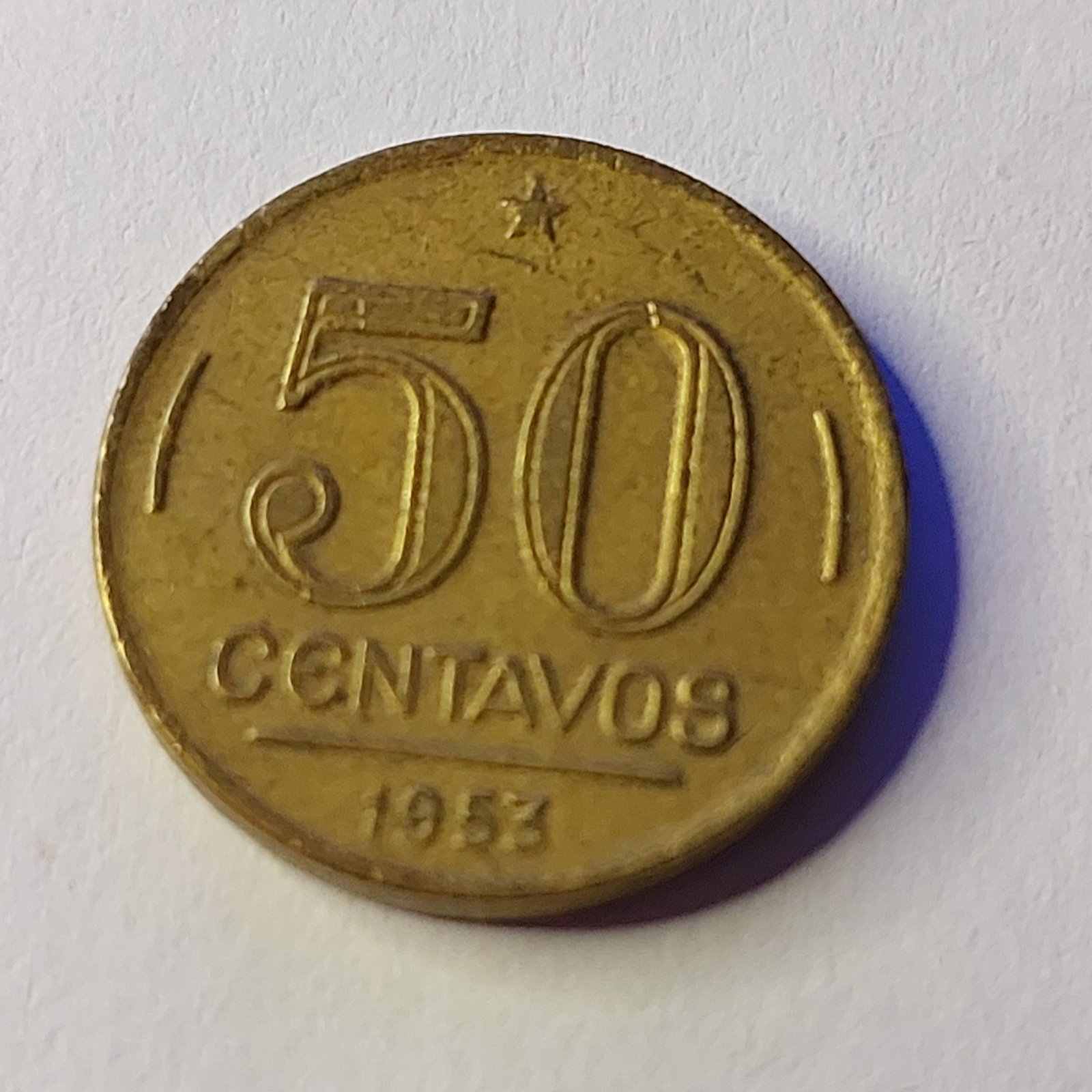 Moeda de 50 Centavos do Brasil Ano 1953 - Eurico Gaspar Dutra - Imagem 3