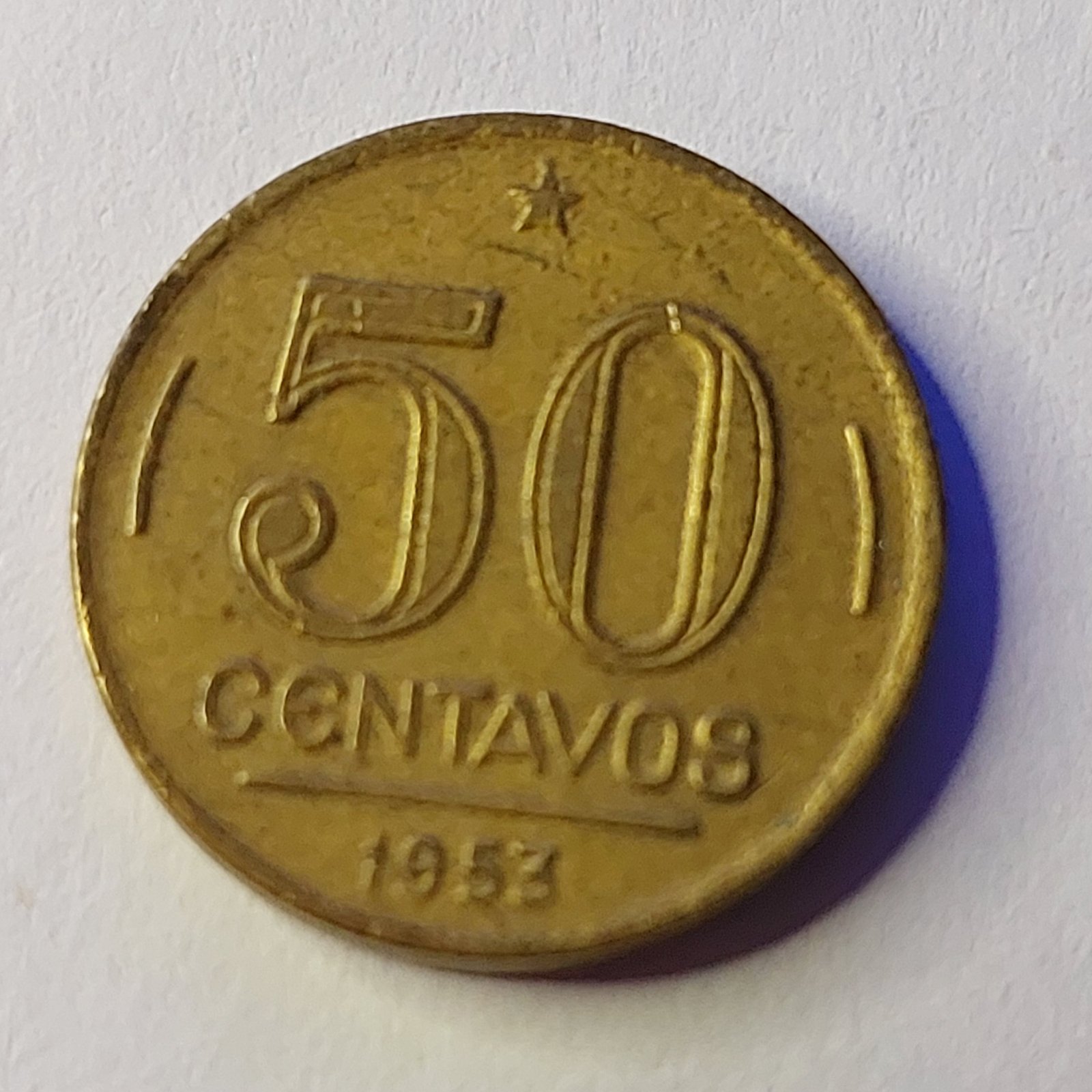 Moeda de 50 Centavos do Brasil Ano 1953 - Eurico Gaspar Dutra - Imagem 5