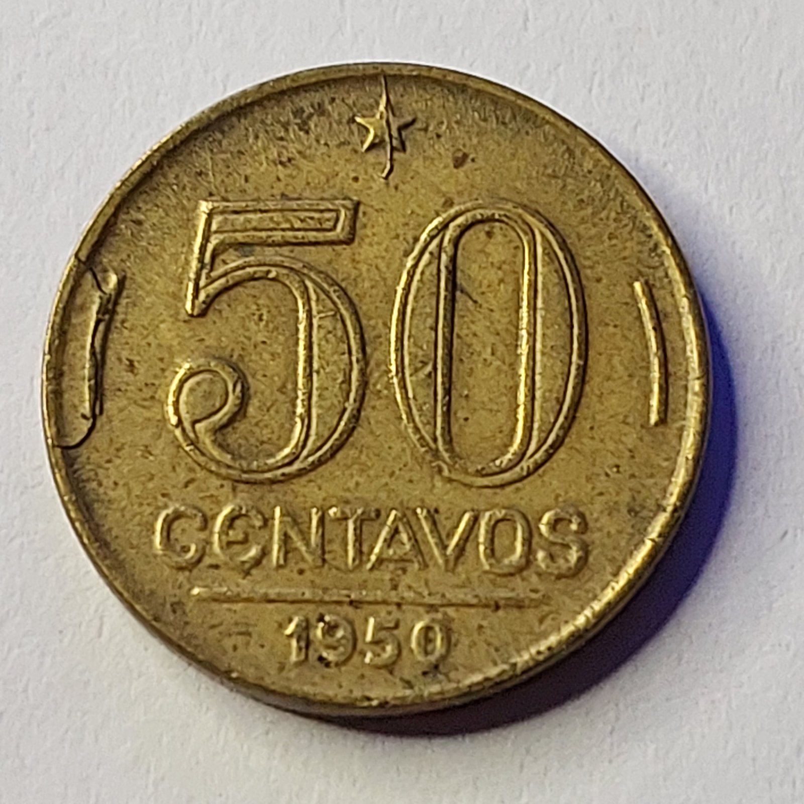 Moeda de 50 Centavos do Brasil Ano 1950 - Eurico Gaspar Dutra - Imagem 3