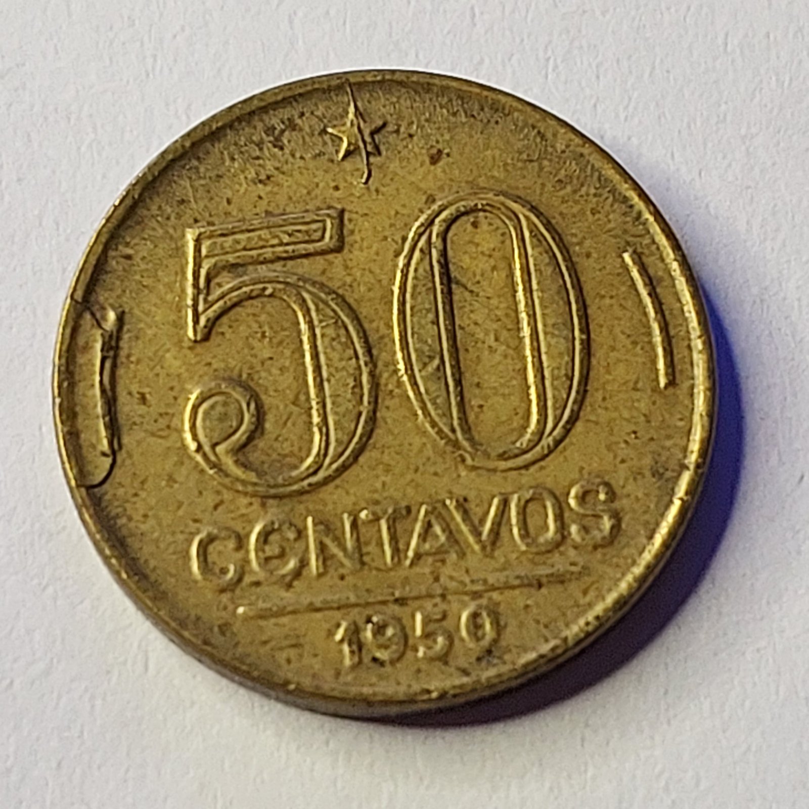 Moeda de 50 Centavos do Brasil Ano 1950 - Eurico Gaspar Dutra - Imagem 5