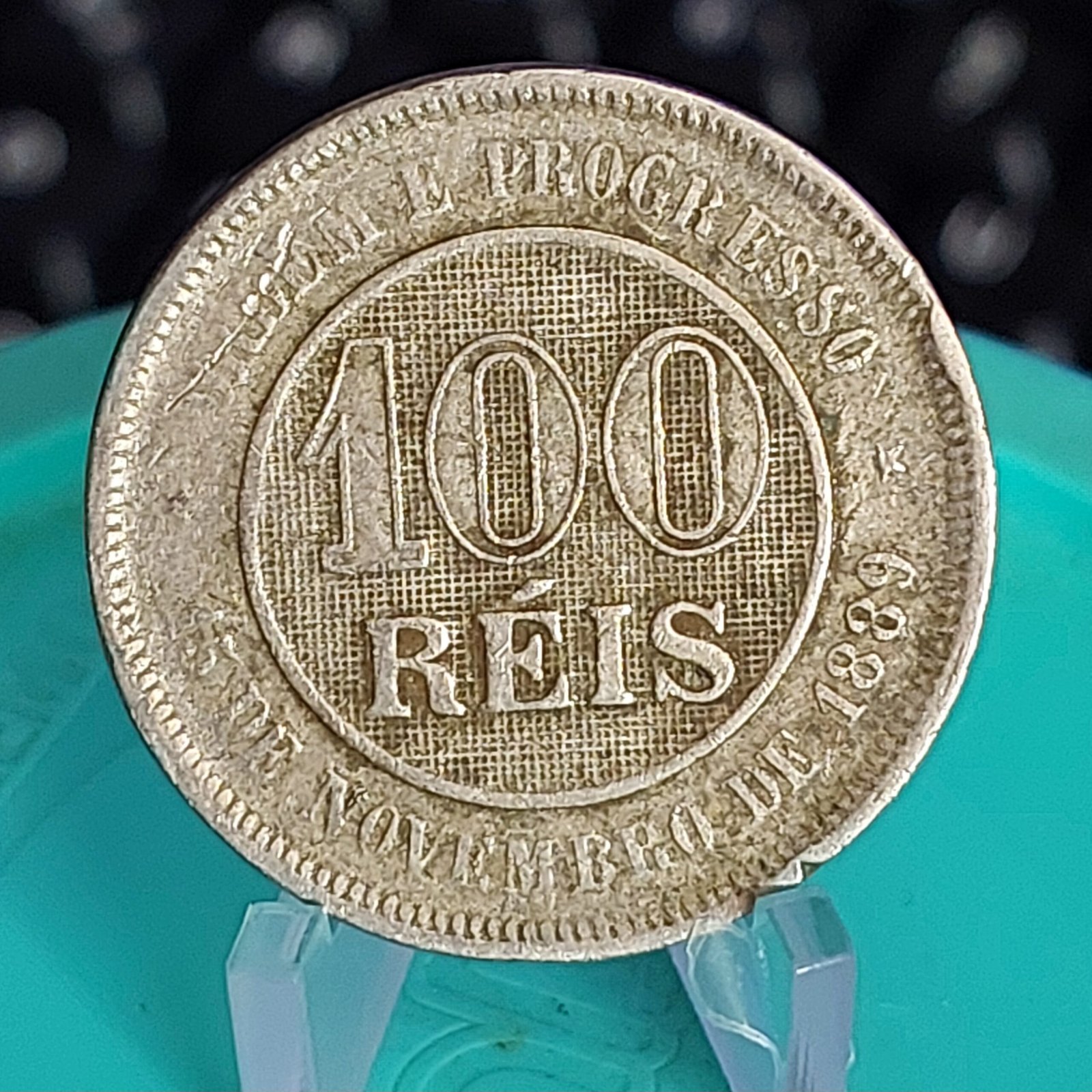 Moeda de 100 Réis do Brasil Ano 1889 - Réis da República