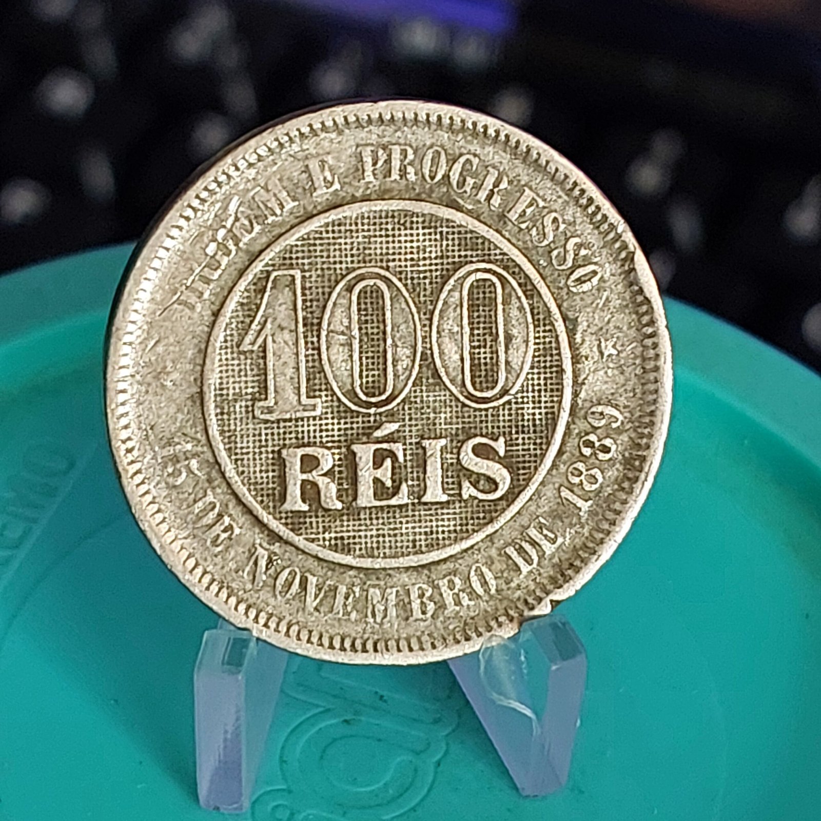Moeda de 100 Réis do Brasil Ano 1889 - Réis da República - Imagem 5