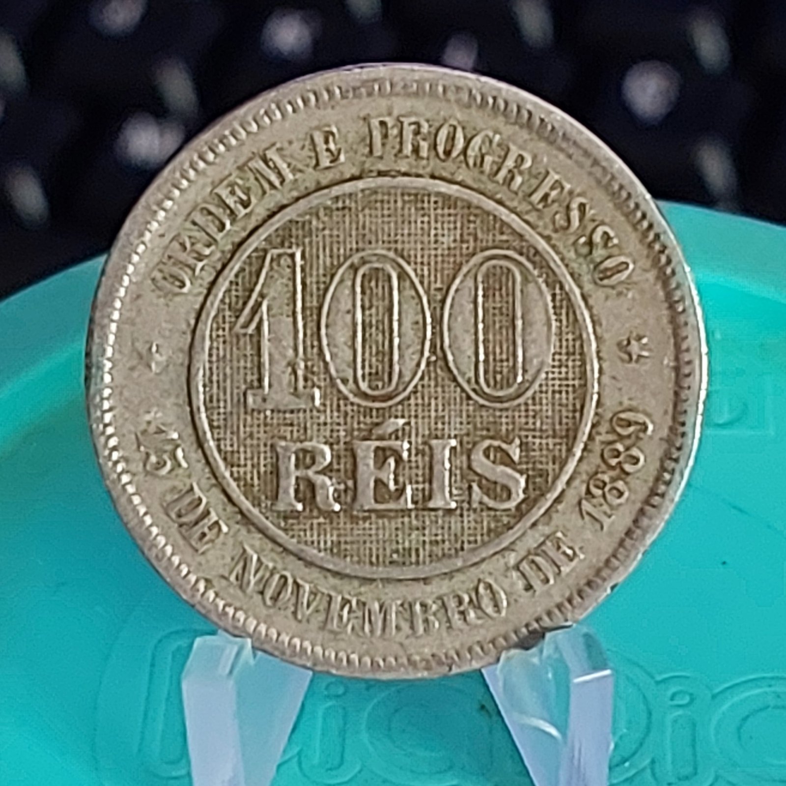 Moeda de 100 Réis do Brasil Ano 1894 - Réis da República - Imagem 3