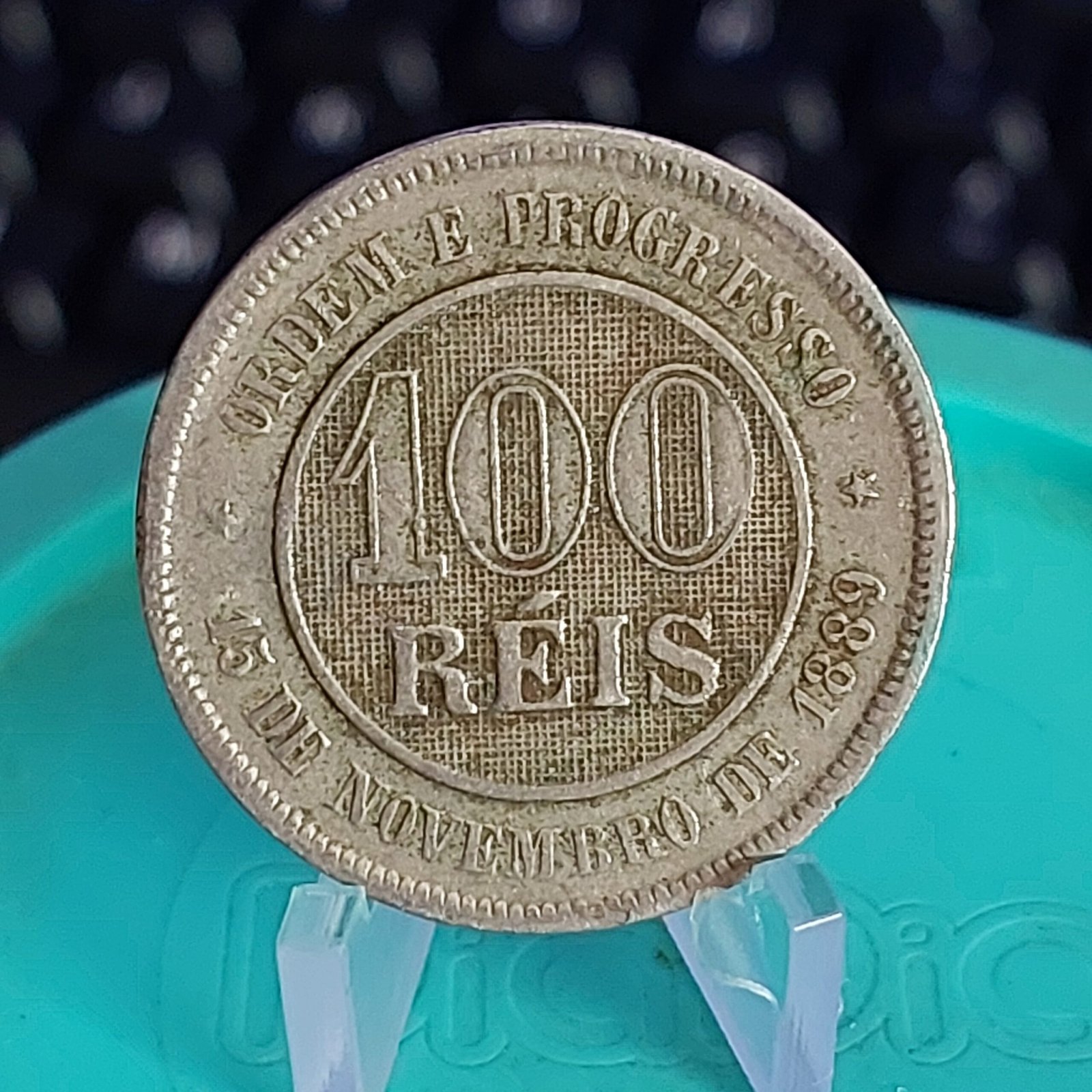 Moeda de 100 Réis do Brasil Ano 1894 - Réis da República - Imagem 7