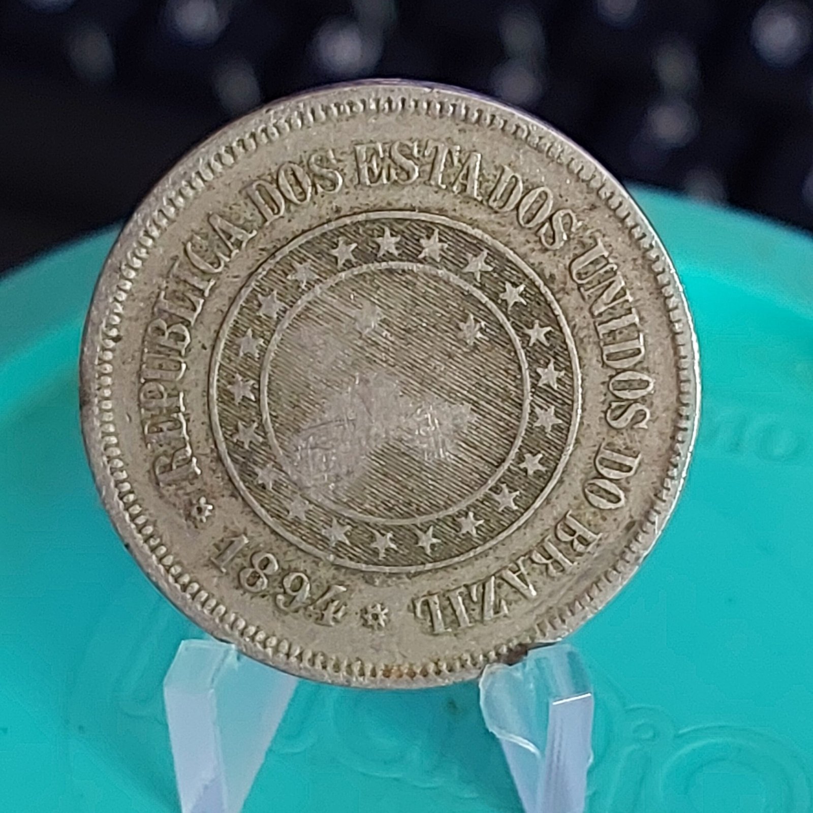 Moeda de 100 Réis do Brasil Ano 1894 - Réis da República - Imagem 4