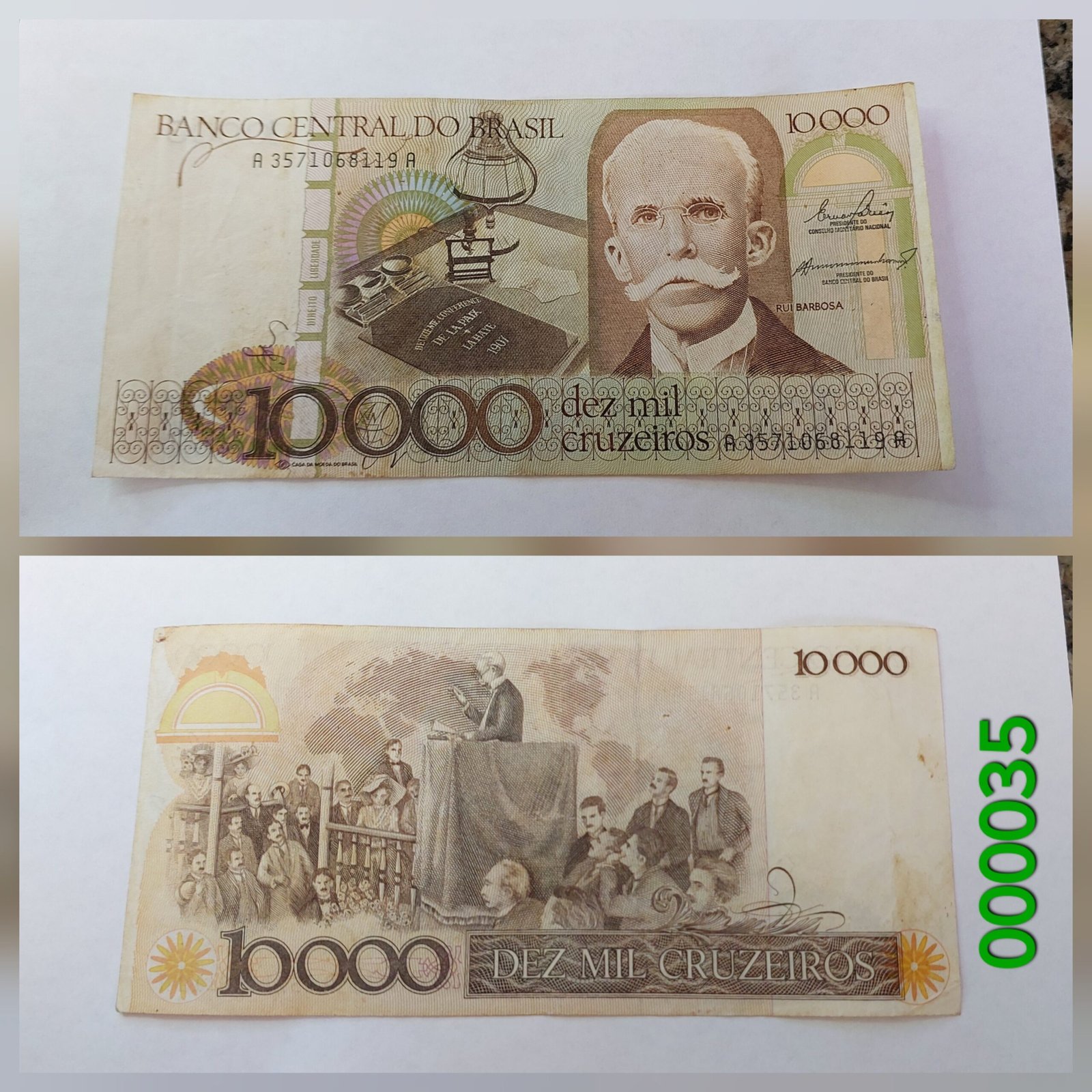 Cédula de 10.000 Cruzeiros (Cr$ 10.000) - Ano 1984 - Rui Barbosa
