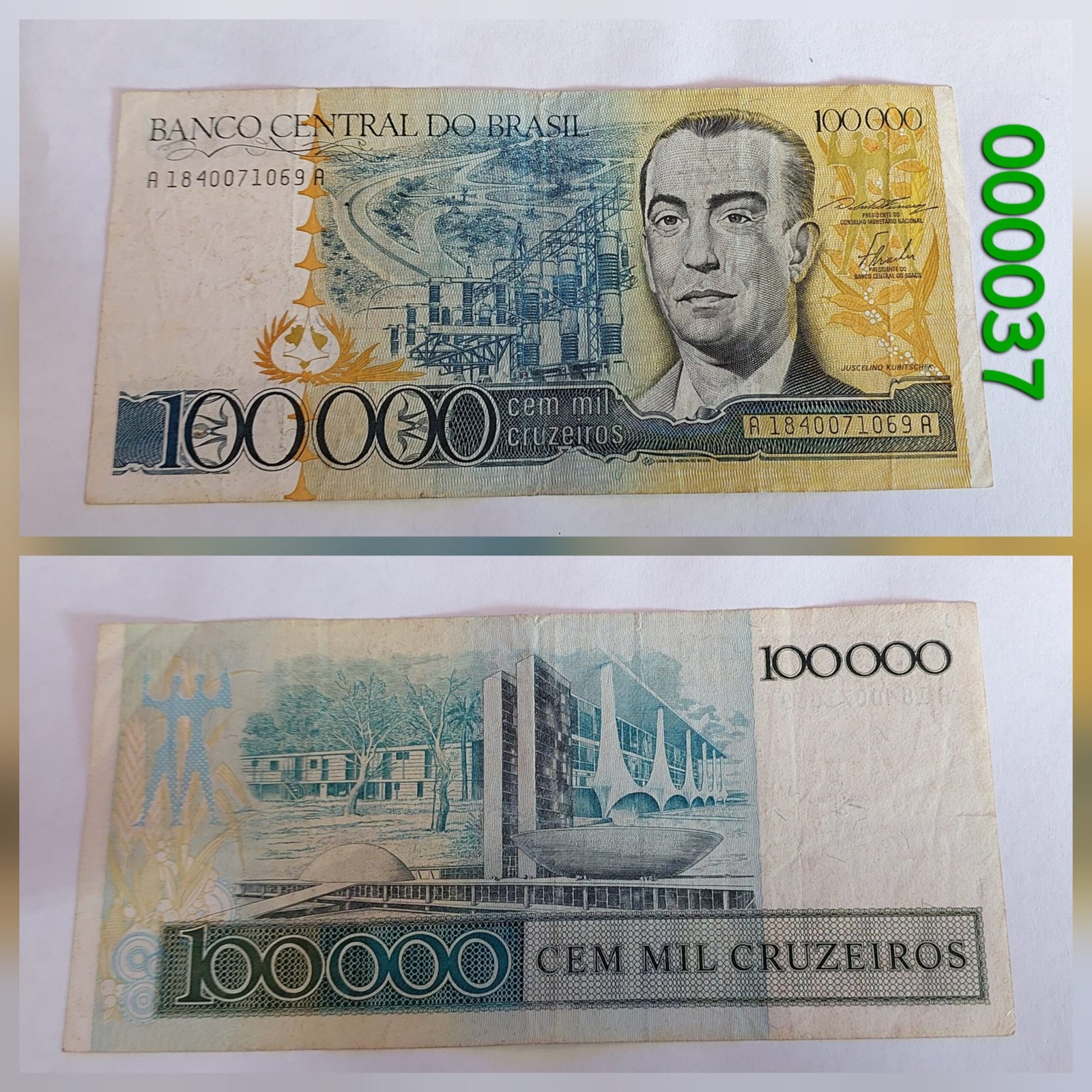 Cédula de 100.000 Cruzeiros Ano 1985 - Juscelino Kubitschek