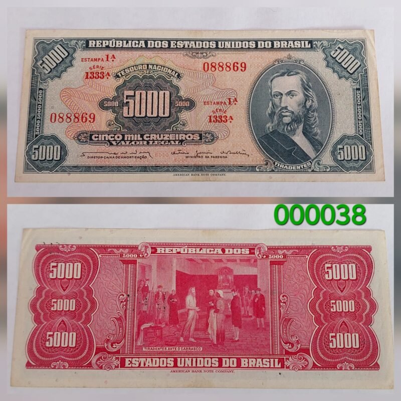 Cédula 5.000 Cruzeiros (Cr$5.000) –  Tiradentes – 1ª Estampa