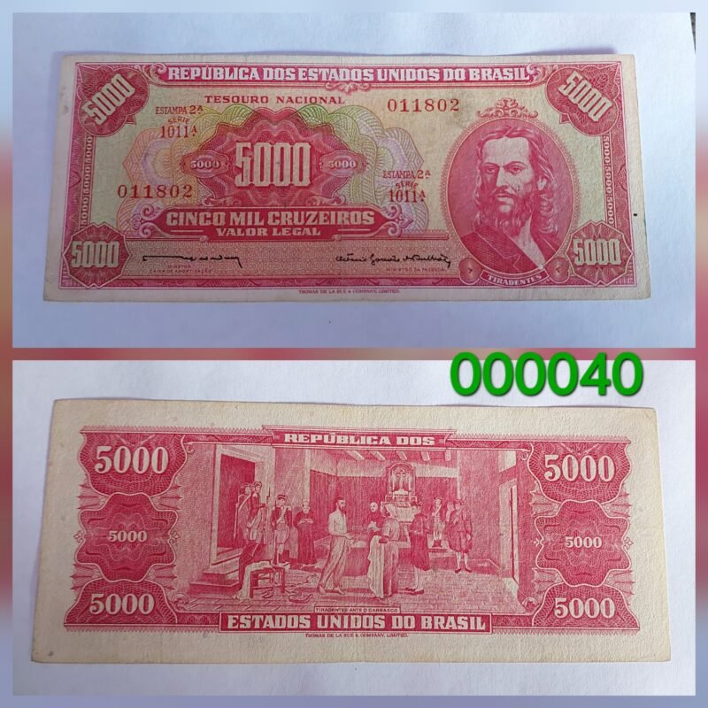 Cédula de 5.000 Cruzeiros (Cr$ 5.000)0 Ano 1964 - Tiradentes - Estampa 2ª