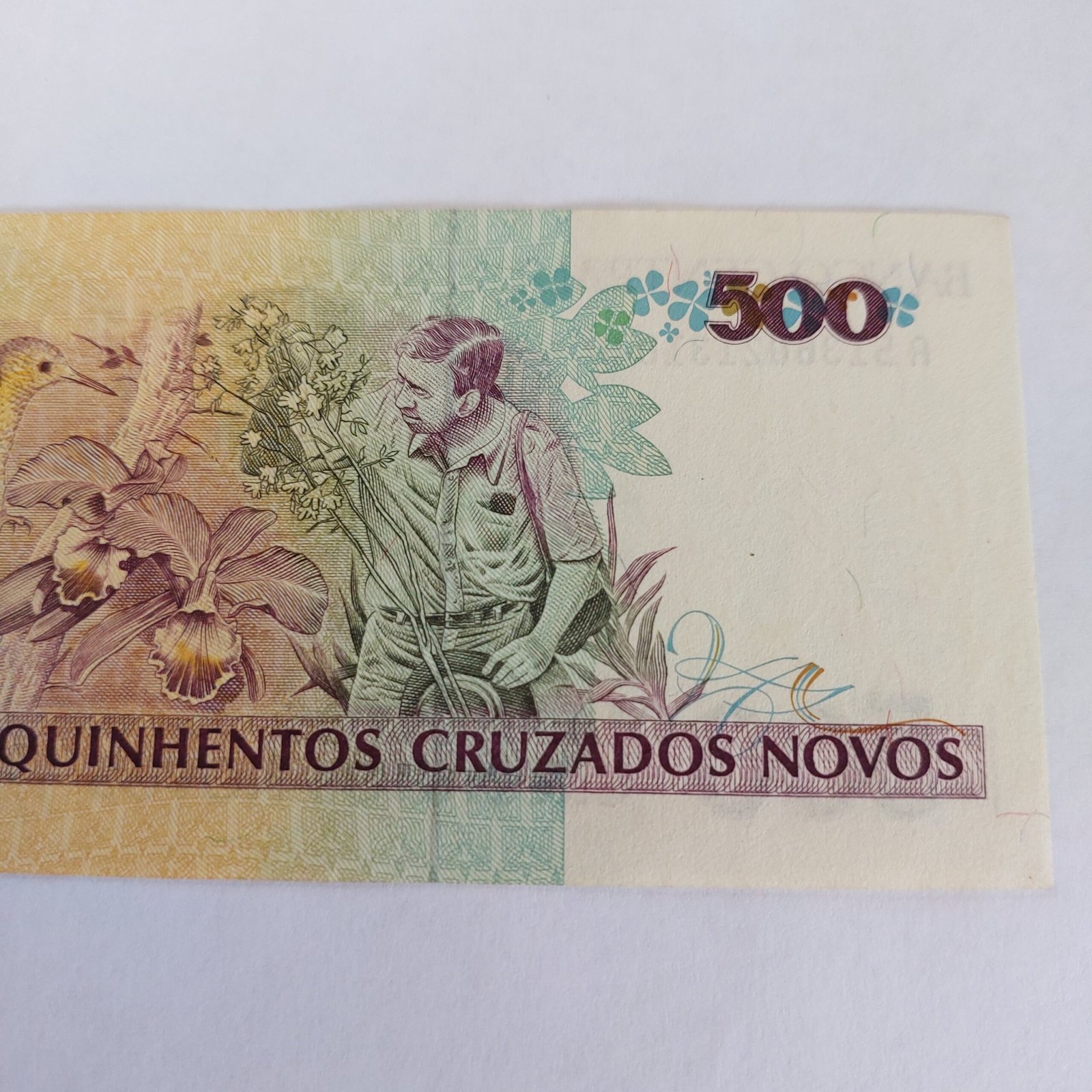 Cédula de 500 Cruzados Novos com Carimbo de 500 Cruzeiros - Augusto Ruschi - Imagem 5