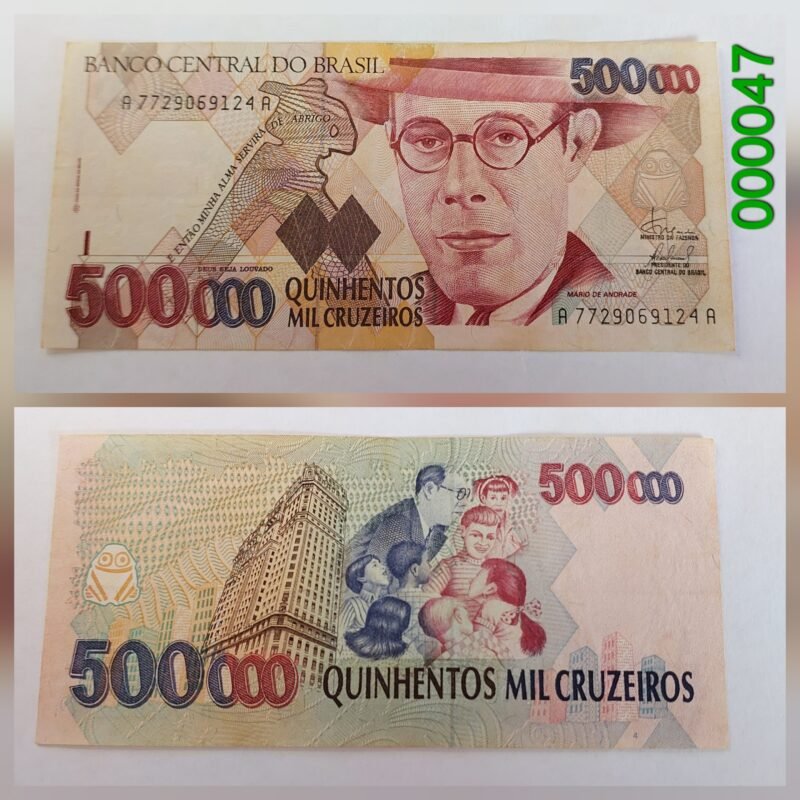 Cédula 500.000 Cruzeiros Cr$ 500.000 Ano 1993 - Mário de Andrade