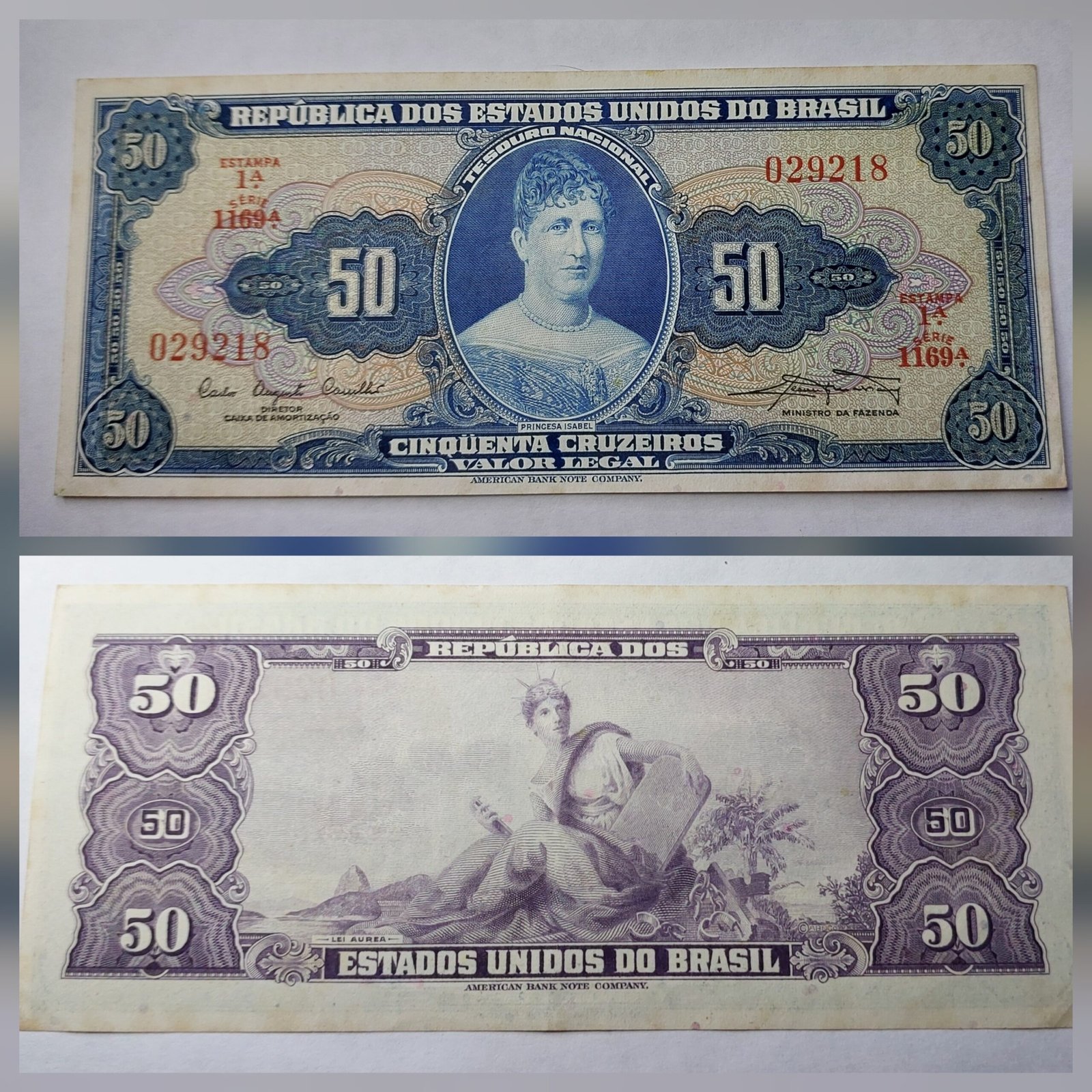 Cédula 50 Cruzeiros (Cr$50) – Princesa Isabel – 1ª Estampa