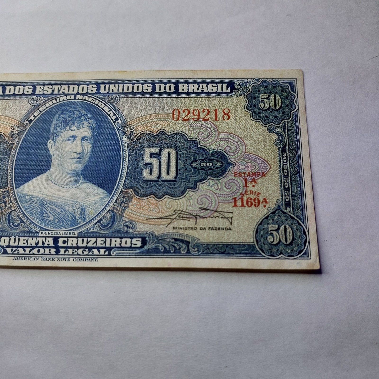 Cédula 50 Cruzeiros (Cr$50) – Princesa Isabel – 1ª Estampa - Imagem 7