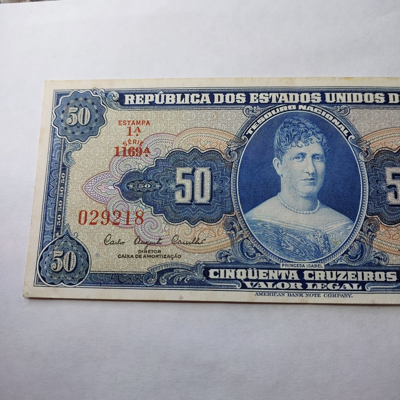 Cédula 50 Cruzeiros (Cr$50) – Princesa Isabel – 1ª Estampa - Imagem 6