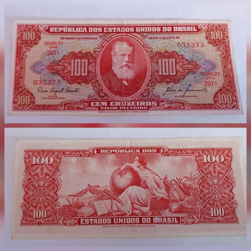 Cédula 100 Cruzeiros (Cr$ 100,00) – Dom Pedro II – 2ª Estampa